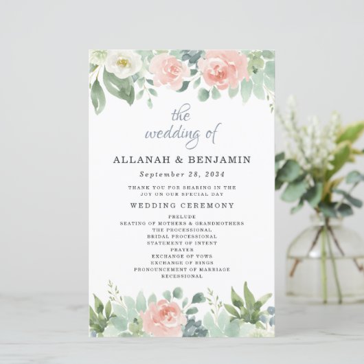 Dusty Blue Blush Floral Garden Programmes de maria (Debout devant)