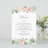 Dusty Blue Blush Floral Garden Wedding Menu Cartes (Debout devant)