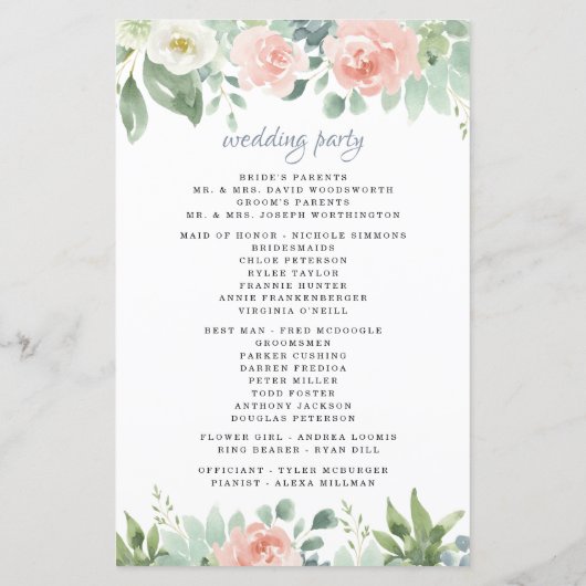 Dusty Blue Blush Floral Garden Wedding Programs (Achterkant)