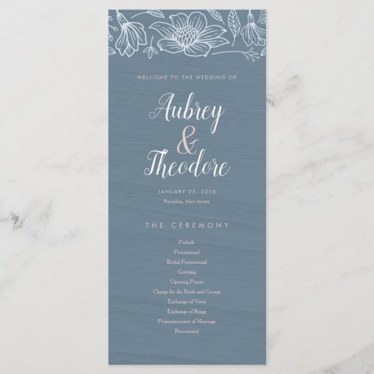 Dusty Blue & Blush Flowers Programme de mariage -  (Devant)