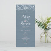 Dusty Blue & Blush Flowers Trouwprogramma - Donker Programma (Staand voorkant)