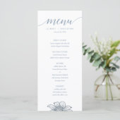 Dusty Blue & Blush Flowers Wedding Menu - Licht (Staand voorkant)