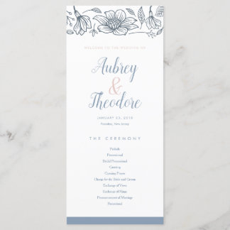 Dusty Blue & Blush Flowers Wedding Program Programma