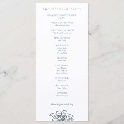 Dusty Blue & Blush Flowers Wedding Program Programma (Achterkant)