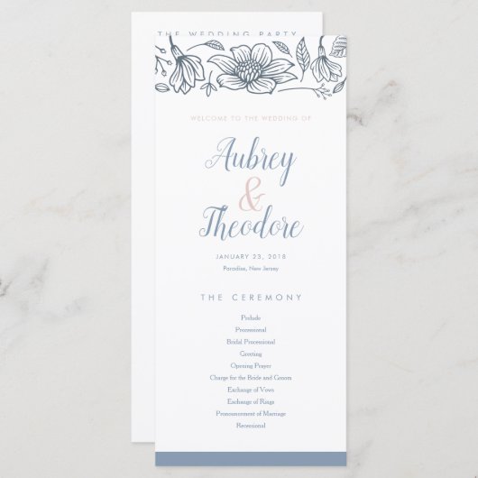 Dusty Blue & Blush Flowers Wedding Program Programma (Voorkant / Achterkant)