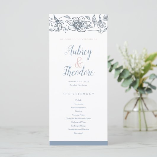 Dusty Blue & Blush Flowers Wedding Program Programma (Staand voorkant)