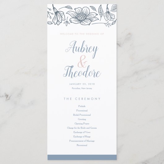 Dusty Blue & Blush Flowers Wedding Program Programma (Voorkant)