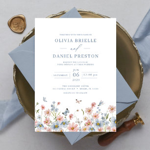 Dusty Blue Blush Pink Elegant Garden Wedding Kaart