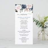 Dusty Blue Blush Pink Floral Botanical Wedding Menu (Staand voorkant)