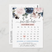 Dusty Blue Blush Pink Floral De datum opslaan Briefkaart (Voorkant / Achterkant)