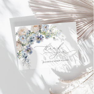 Dusty Blue Blush Pink Floral Wedding Bedankkaart