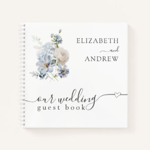 Dusty Blue & Blush Pink Floral Wedding Guest Book Notitieboek