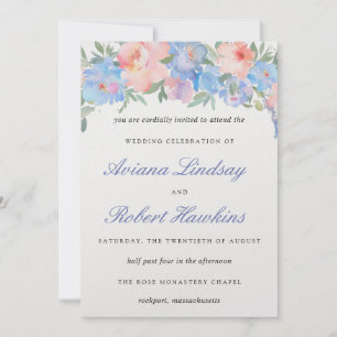 Dusty Blue Blush Pink Floral Wedding Kaart