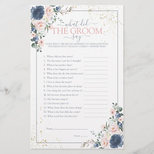 Dusty Blue Blush Pink Gold Floral Shower Game (Voorkant)