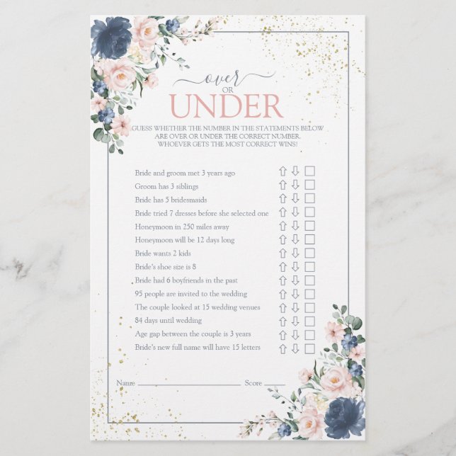 Dusty Blue Blush Pink Gold Floral Shower Game (Voorkant)