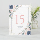 Dusty Blue Blush Pink Gold Floral Table Number (Staand voorkant)