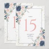 Dusty Blue Blush Pink Gold Floral Table Number (Voorkant / Achterkant)