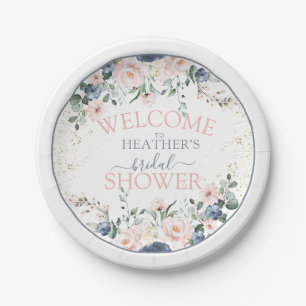 Dusty Blue Blush Pink Gold Floral Vrijgezellenfees Papieren Bordje