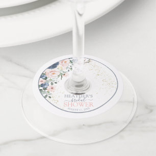 Dusty Blue Blush Pink Gold Vrijgezellenfeest Wijnglaslabel