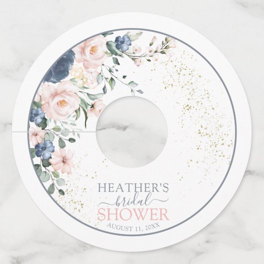 Dusty Blue Blush Pink Gold Vrijgezellenfeest Wijnglaslabel (Voorkant)