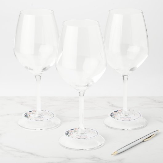 Dusty Blue Blush Pink Gold Vrijgezellenfeest Wijnglaslabel (Set)