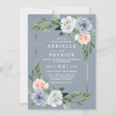 Dusty Blue Blush Pink Peach Floral Wedding Kaart (Voorkant)