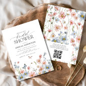 Dusty Blue Blush Pink QR Code Garden Vrijgezellenf Kaart