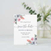 Dusty Blue & Blush Pink Waterverf Floral Wedding Save The Date (Staand voorkant)