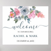 Dusty Blue Blush rose Floral Mariage Affiche de bi (Devant)