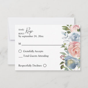 Dusty Blue & Blush Rose Floral no Meal Carte RSVP