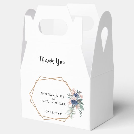 Dusty Blue Blush Roze Bloemen Goud Lijst Bruiloft Bedankdoosjes (Geopend)