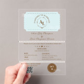 Dusty Blue Boarding Pass Cosmic Wedding Acryl Uitnodigingen (Insitu (Draagbaar))