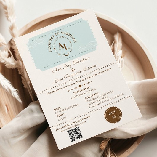 Dusty Blue Boarding Pass Cosmic Wedding Kaart