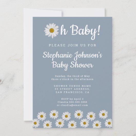 Dusty Blue Bohemian Daisies Oh Baby Baby shower Kaart (Voorkant)