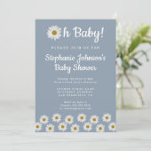 Dusty Blue Bohemian Daisies Oh Baby Baby shower Kaart (Staand voorkant)