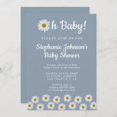 Dusty Blue Bohemian Daisies Oh Baby Baby shower Kaart (Voorkant / Achterkant)