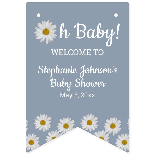 Dusty Blue Bohemian Daisies Oh Baby Baby shower Vlaggetjes (Tweede vlag)