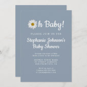 Dusty Blue Bohemian Daisy Oh Baby Baby shower Kaart (Voorkant / Achterkant)