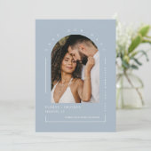 Dusty Blue Boho Arch Photo QR Code Save Our Date Kaart (Staand voorkant)