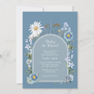 Dusty Blue Boho Baby in Bloom Baby shower Kaart
