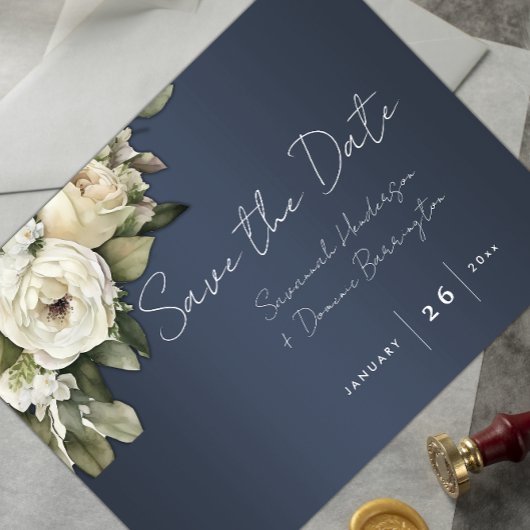 Dusty Blue Boho Bruiloft Save the Date Aankondigingskaart