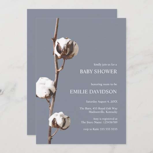 Dusty Blue Boho Cotton Floral Boy Baby shower Kaart (Voorkant / Achterkant)