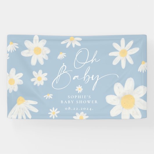 Dusty Blue Boho Daisy Flower Baby shower Banner (Horizontaal)