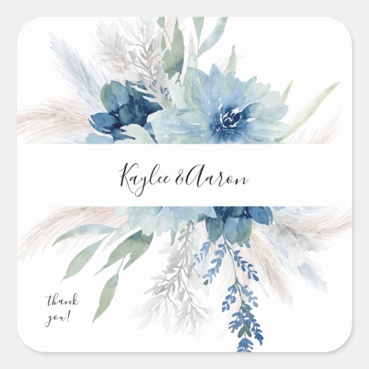 Dusty Blue Boho Floral Hartelijk dank Vierkante Sticker (Voorkant)