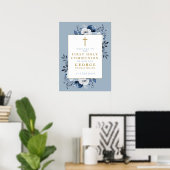 Dusty Blue Boho Floral Holy Communion Affiche de b (Bureau à domicile)
