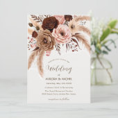 Dusty Blue Boho Floral Pampas Grass Wedding Kaart (Staand voorkant)