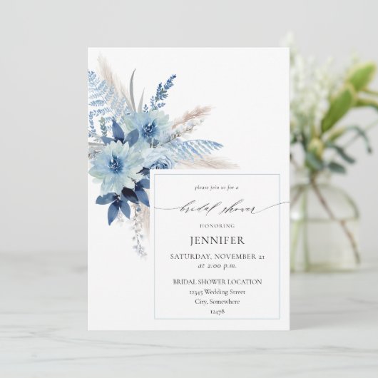 Dusty Blue Boho Floral Ring Vrijgezellenfeest 2 Kaart (Staand voorkant)