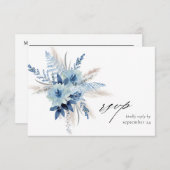 Dusty Blue Boho Floral w Meal RSVP Card 2 (Voorkant / Achterkant)