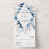 Dusty Blue Boho Floral Wedding All In One Uitnodiging (Binnen)