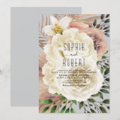 Dusty Blue Boho Floral Wedding Invitation Kaart (Voorkant / Achterkant)